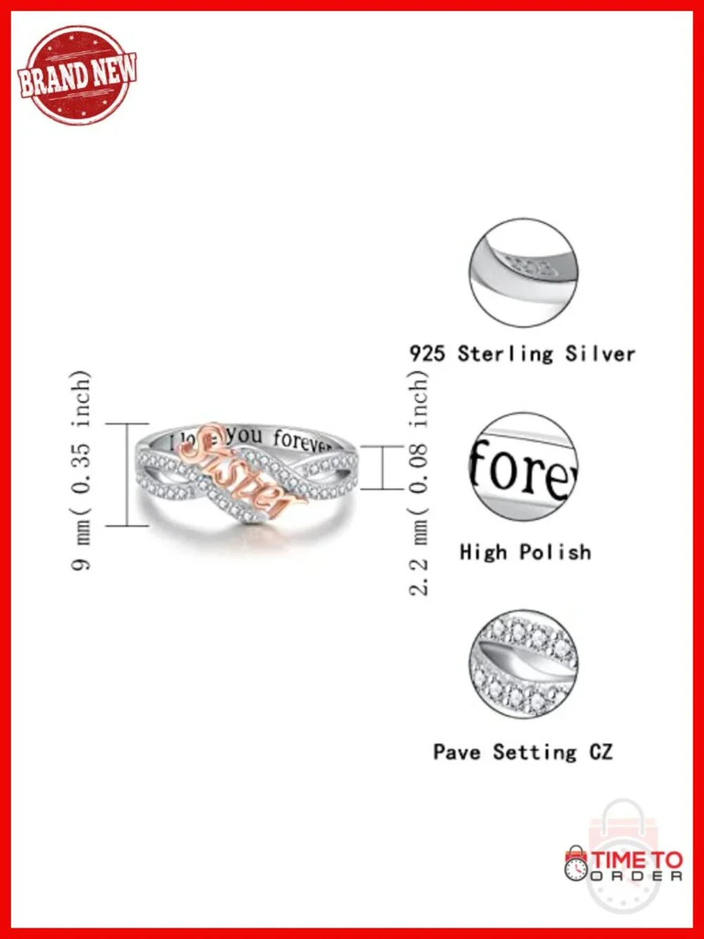 925 Sterling Silver Mom Ring Band with Cubic Zirconia Women Gift